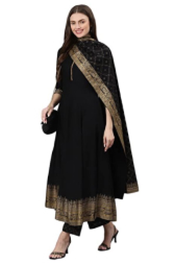 Rayon Flared Kurta And Palazzo With Dupatta Set